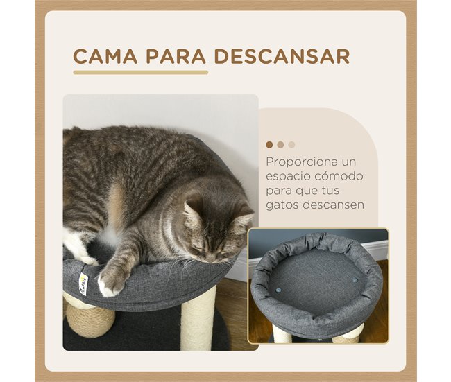 Árbol para Gatos Aglomerado de Madera, Poliéster, Sisal, Algodón Gris