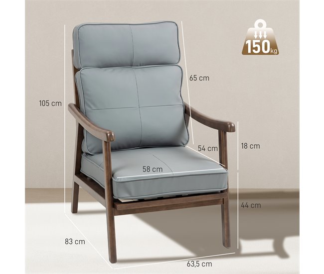 Butaca de Salón PU, Madera de Caucho HOMCOM Gris