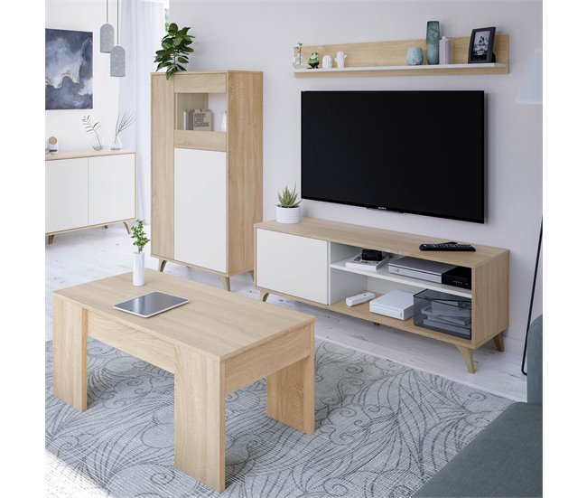 Mueble TV Kiko 1 Estante 1 Puerta Roble/Blanco Blanco