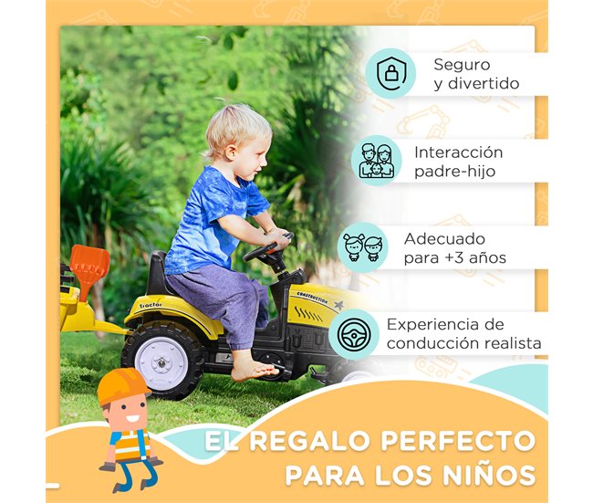 Tractor Pedal con Remolque Hierro, plástico HOMCOM Amarillo