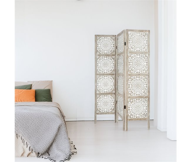 WELL HOME - Pantalla en madera Etnik con estampados Blanco