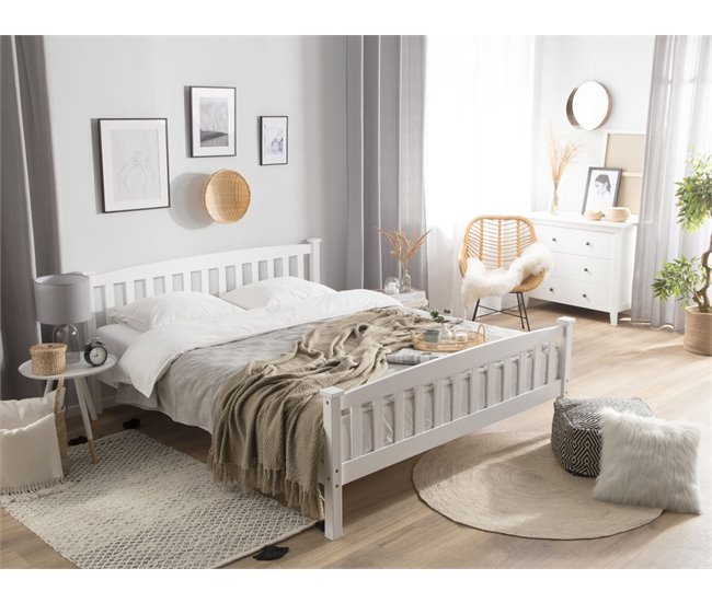 Beliani Cama con somier Madera de pino GIVERNY 169x208 Blanco