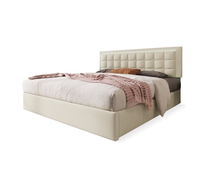 Cama de matrimonio de pu con almacenaje 145x203 Blanco