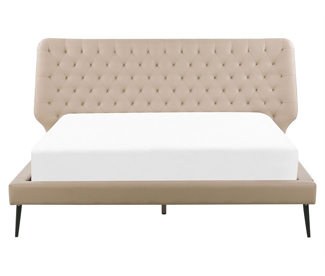Beliani Cama con somier Piel sintética ESSONNE 219x208 Beige
