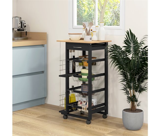 Carrito de Cocina MDF, Metal HOMCOM, hogar - cocina Negro