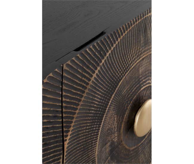 Aparador De Madera De Mango Con 3 Puertas Y Pies De Metal Dorado Negro