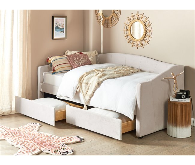 Beliani Cama con almacenaje Poliéster VITTEL 214x98 Beige