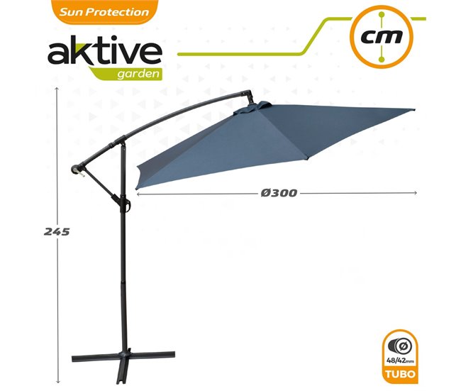 Parasol excéntrico banana 300 cm gris mástil aluminio Aktive Garden Gris