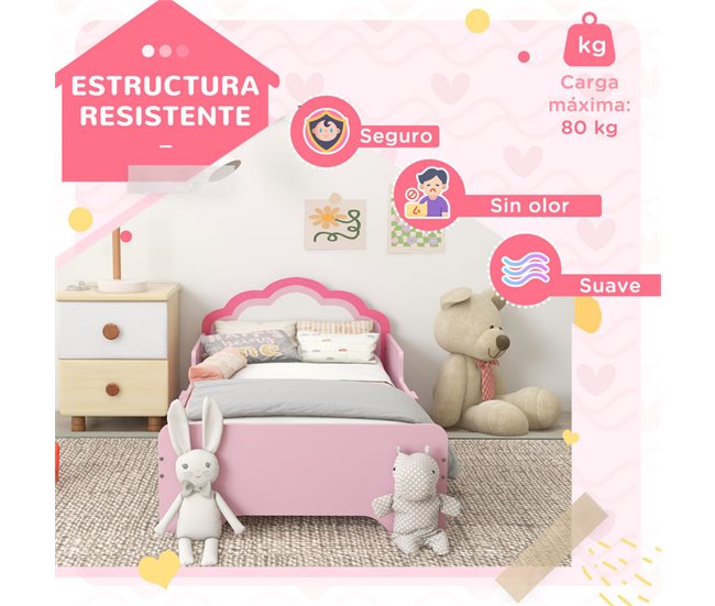 Cama Infantil MDF, Tablero Multicapa ZONEKIZ Rosa