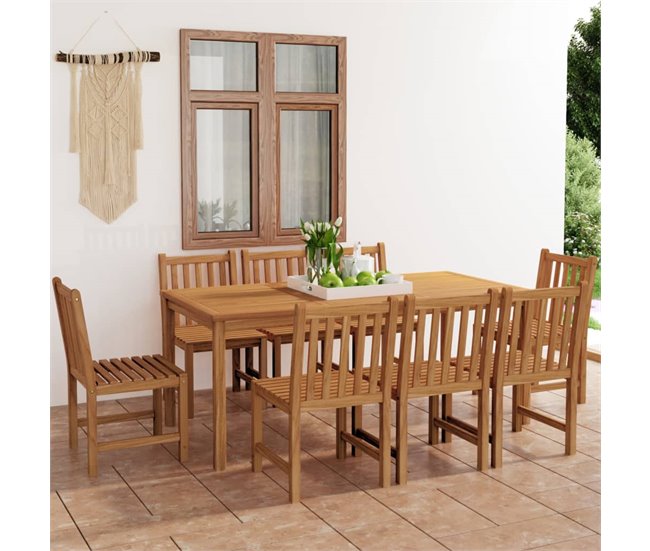 Conjunto de comedor de jardín 9 piezas madera maciza de teca Marron