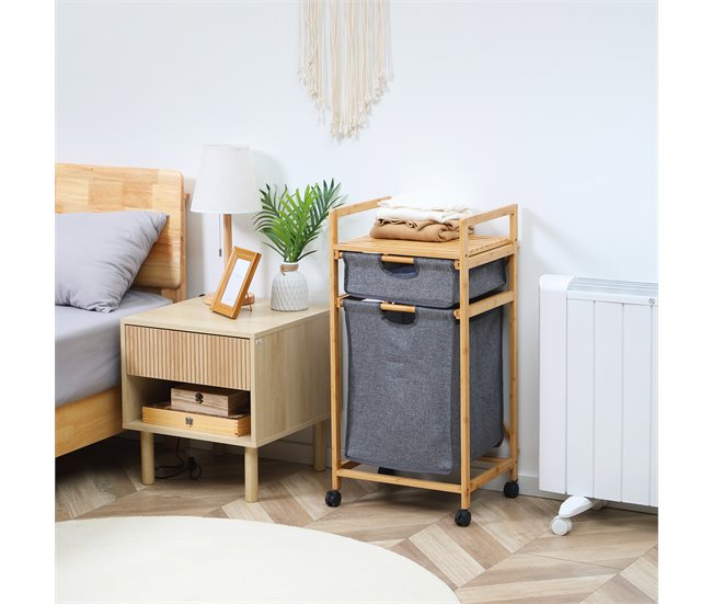 Cesto para Ropa Bambú, Lino HOMCOM Multicolor