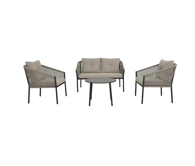 Set jardín MIKA sofá 2 plazas, 2 sillones y mesa de centro Beige