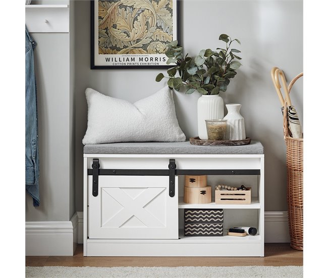 Banco Zapatero con Puerta Corrediza de Granero FSR153-W SoBuy Blanco