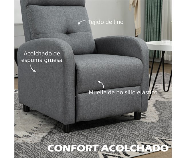 Sillón Relax Reclinable Poliéster, Espuma, Tablero Multicapa Gris