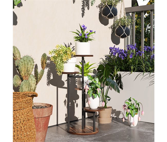 Estantería para Plantas Acero, Madera de Abeto Outsunny Marron