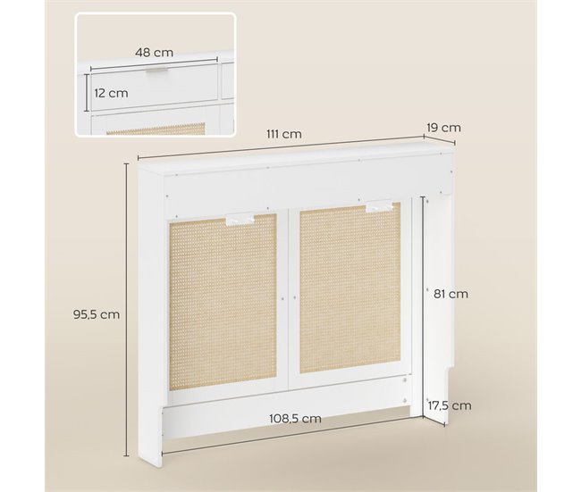 Cubre Radiadores Melamina de Madera, MDF HOMCOM Blanco