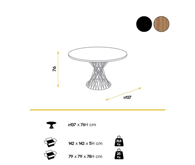 Mesa de Comedor Circular Fija - Modelo SINKI Marron