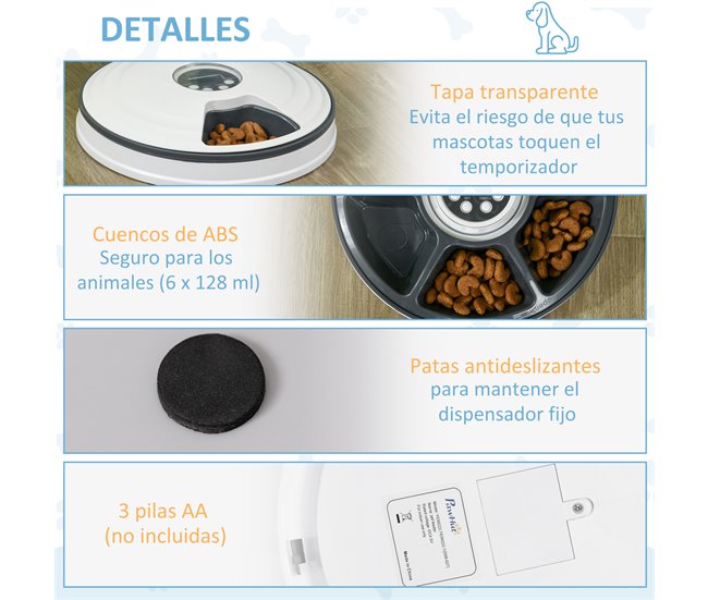 Alimentador Automático ABS, PS PawHut Blanco
