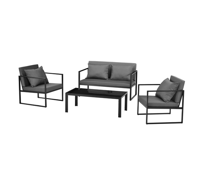 [casa.pro] set de muebles de jardín 2 x sillas sofá mesa Negro