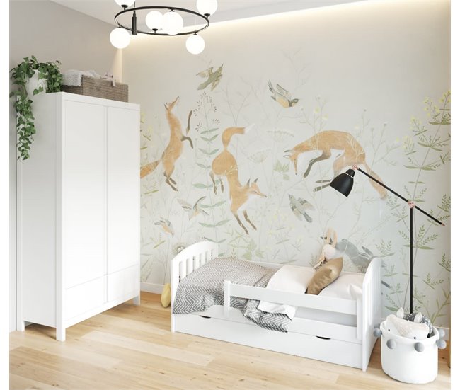 YappyLux Cama infantil de madera con cajón 80x163 Blanco