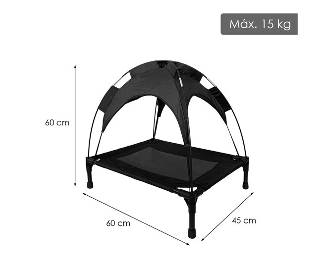 Acomoda Textil – Cama para Perros Elevada con Toldo Impermeable. Negro