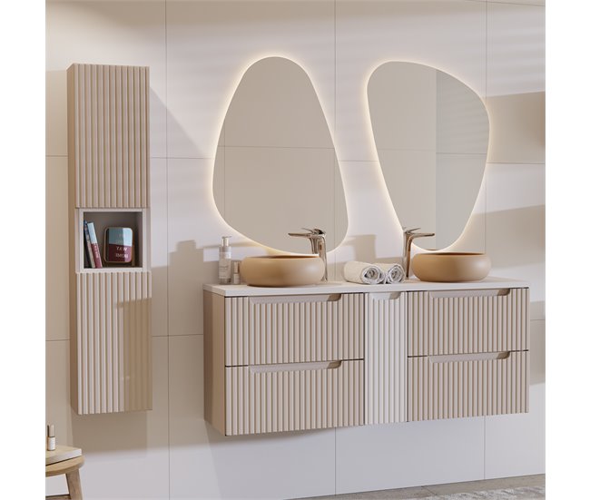 Mueble doble lavabo 4 cajones Riva 140 Blanco/ Beige