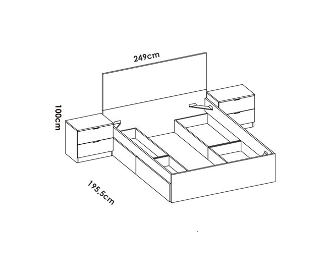 Conjunto de dormitorio Lago cama +  mesitas 249x195 Blanco