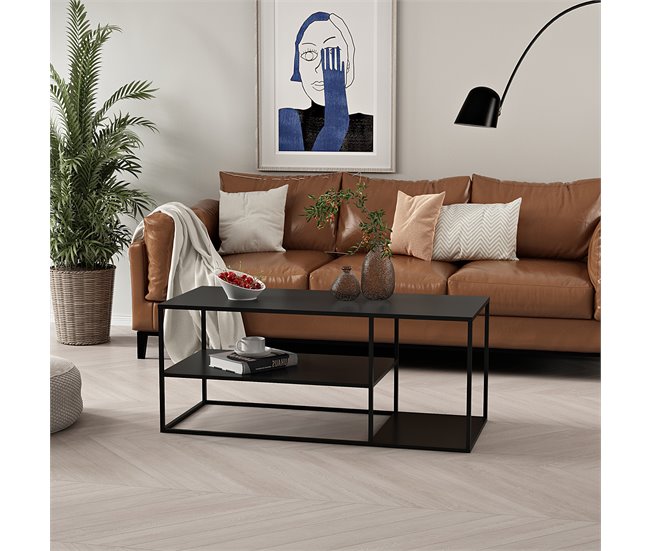 Mesa de centro Solund con 2 estantes acero [en.casa] 50x120 Blanco