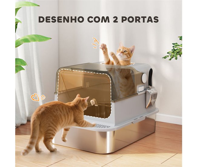 Arenero para Gatos Acero Inoxidable PawHut Gris