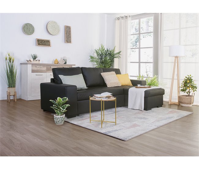 Chaise longue piel sintética con cama HARRY Negro