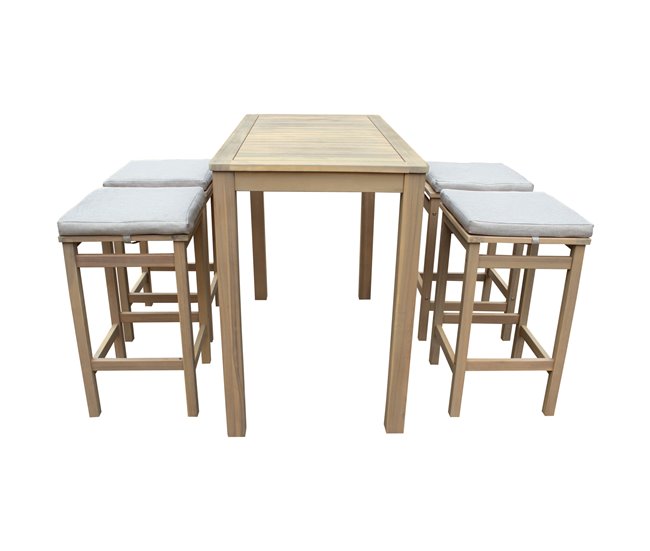 ARUBA Mesa de pie 4 plazas de acacia - cojines de arena Beige