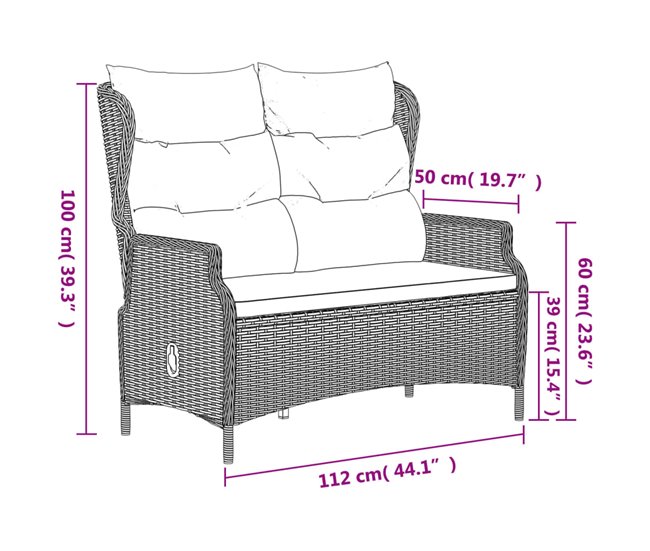 Banco De Jardín De 2 Plazas 112x84 Gris