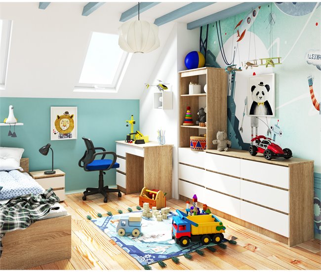 Escritorio A-7 AKORD 4 cajones Roble Sonoma, Blanco 90x50 Blanco/ Madera