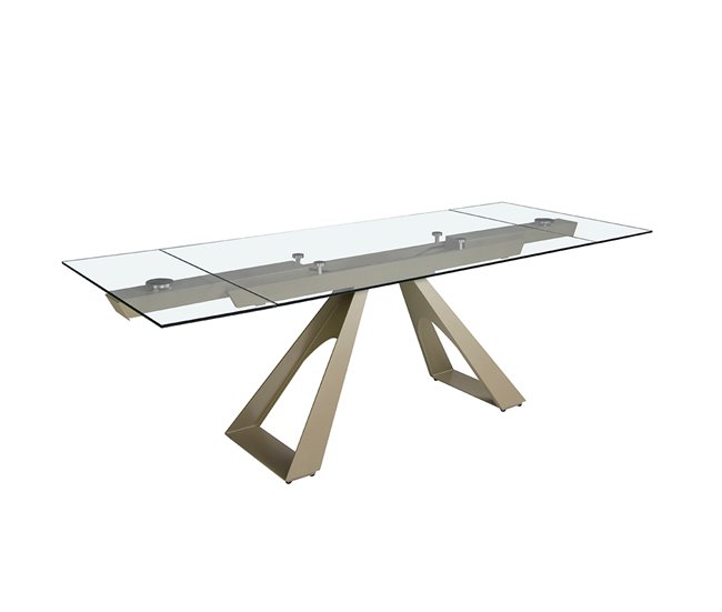 ANGEL CERDA Mesa comedor extensible rectangular cristal templado y acero gris taupé 240x100 Transparente