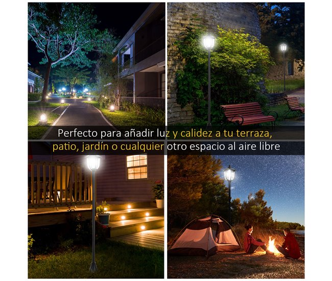 Farol Solar de Jardín Plásico Outsunny Negro