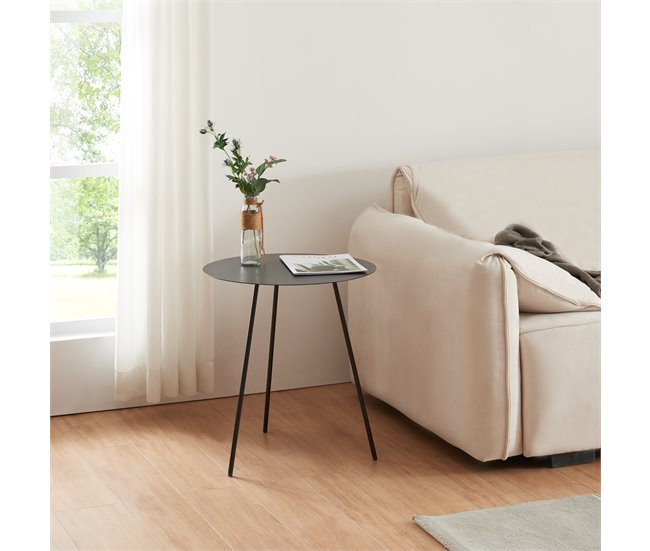 Mesa auxiliar Sula redonda 3 patas metal [en.casa] 50x50 Negro