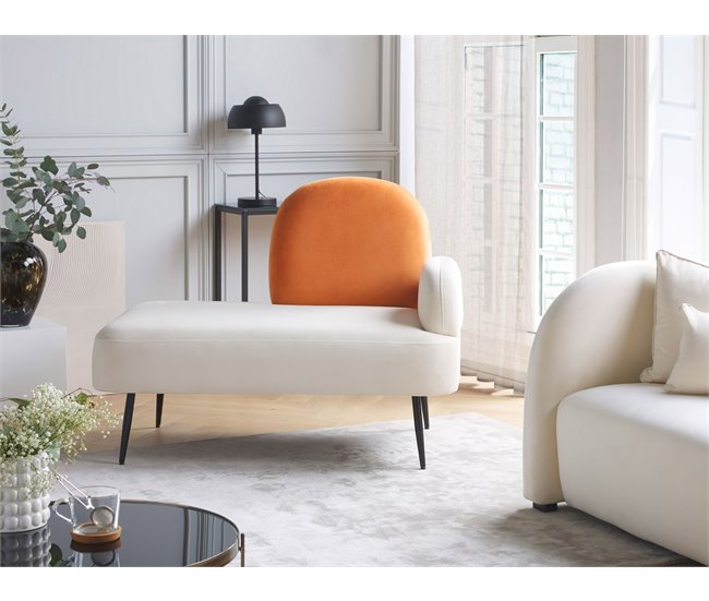 Beliani Chaise longue derecho Terciopelo ARCEY Blanco/ Beige