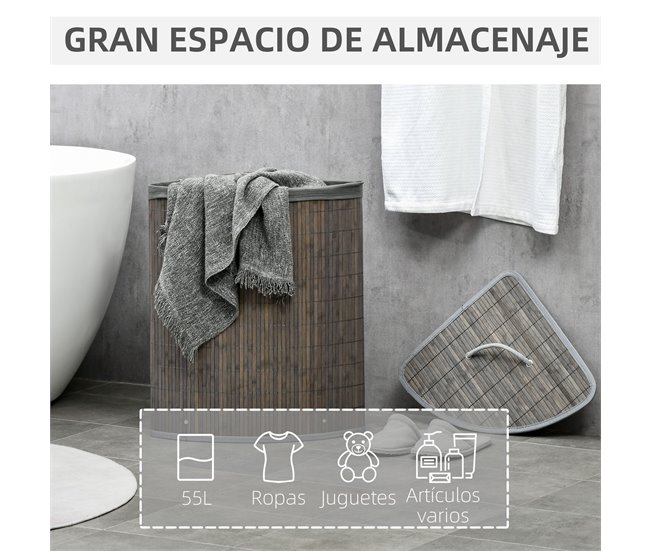 Cesto para Ropa Bambú HOMCOM, hogar - baño Gris
