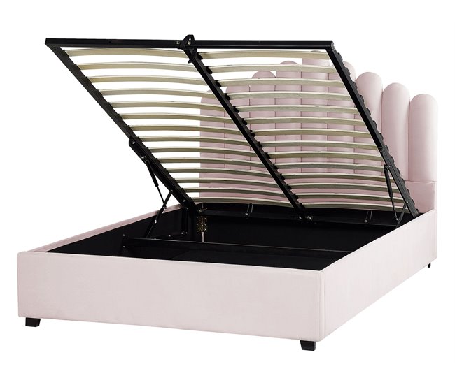 Beliani Cama con almacenaje Terciopelo VINCENNES 147x214 Blanco/ Beige