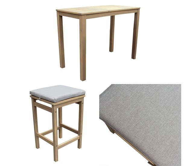 ARUBA Mesa de pie 4 plazas de acacia - cojines de arena Beige