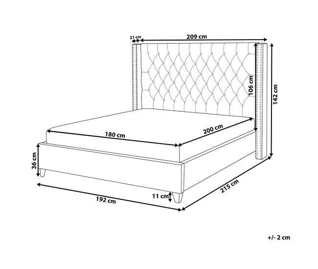 Beliani Cama con somier Terciopelo LUBBON 209x215 Gris