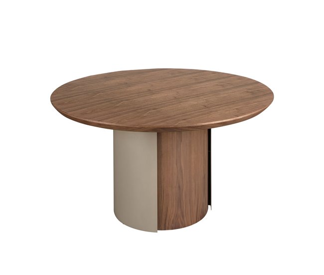 ANGEL CERDA Mesa comedor redonda y acero metalizado 140x140 Nogal