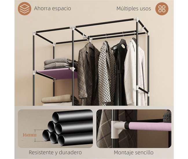 Armario de Tela Acero, Tela no Tejida HOMCOM Rosa