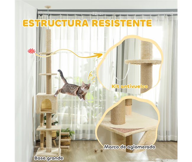 Árbol para Gatos Aglomerado de Madera PawHut Crudo