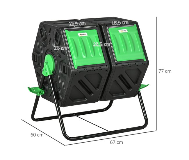 Compostador PP, Acero Outsunny Negro