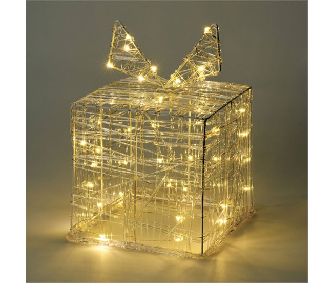 Caja de regalo Navideña decorativa con 30 micro LEDs Blanco
