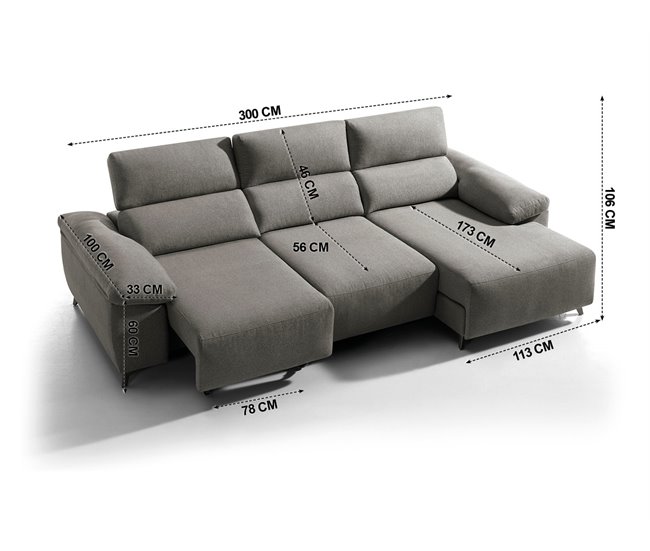 Chaise longue eléctrica BALIO derecha 3 plazas visón Vison