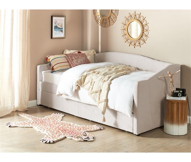 Beliani Cama con almacenaje Poliéster VITTEL 214x98 Beige