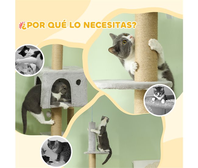 Árbol para Gatos Aglomerado de Madera PawHut Gris