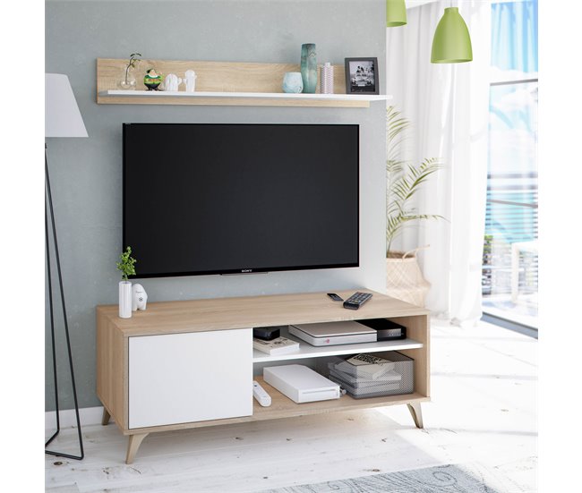 Mueble TV Kiko 1 Estante 1 Puerta Roble/Blanco Blanco